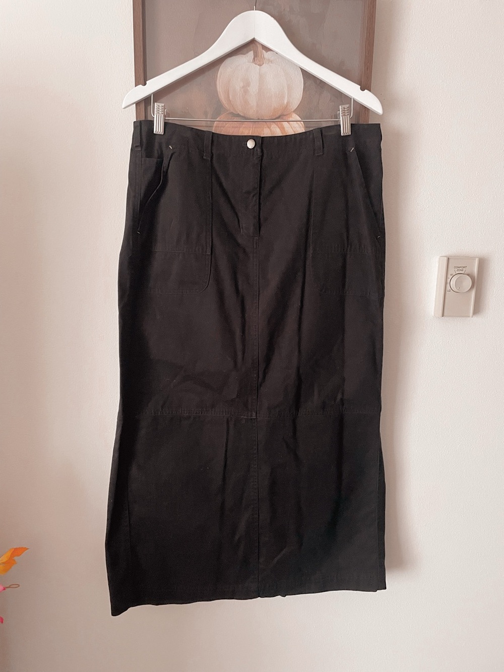 Ralph Lauren 90s Y2K Cargo Utility Black Cotton Midi Maxi Skirt Grunge US 14